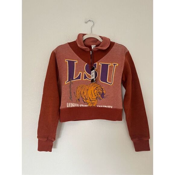 Re/Done LSU Tigers Cropped Quarter Zip Sweatshirt NEW - Picture 1 of 5